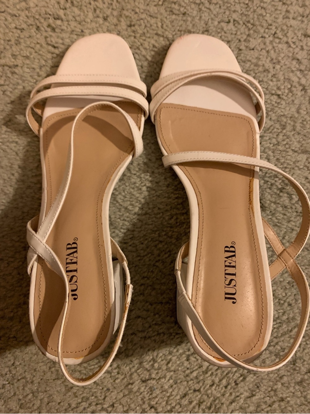 JUSTFAB White Strappy Block Heel Sandals